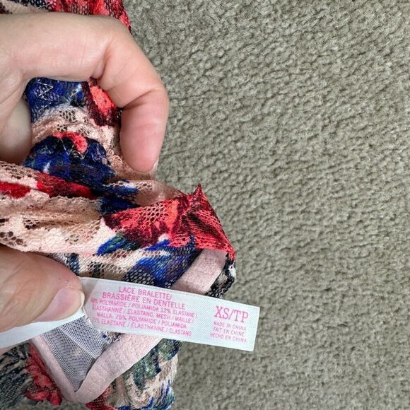Pink Victoria's Secret Push Up Bralette Bra XS Euphoria Pink Floral Lace Mesh - Picture 10 of 11